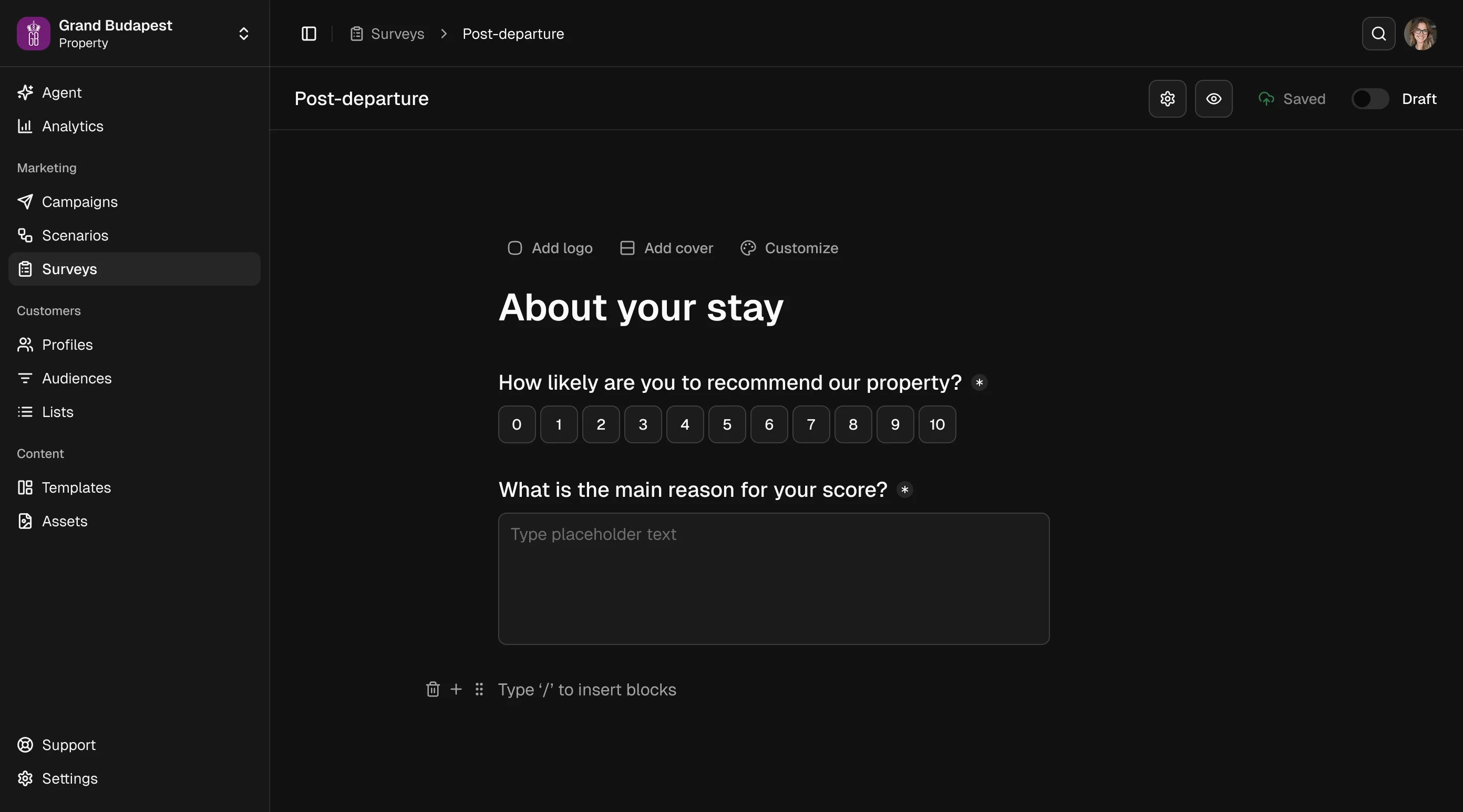 Surveys product view