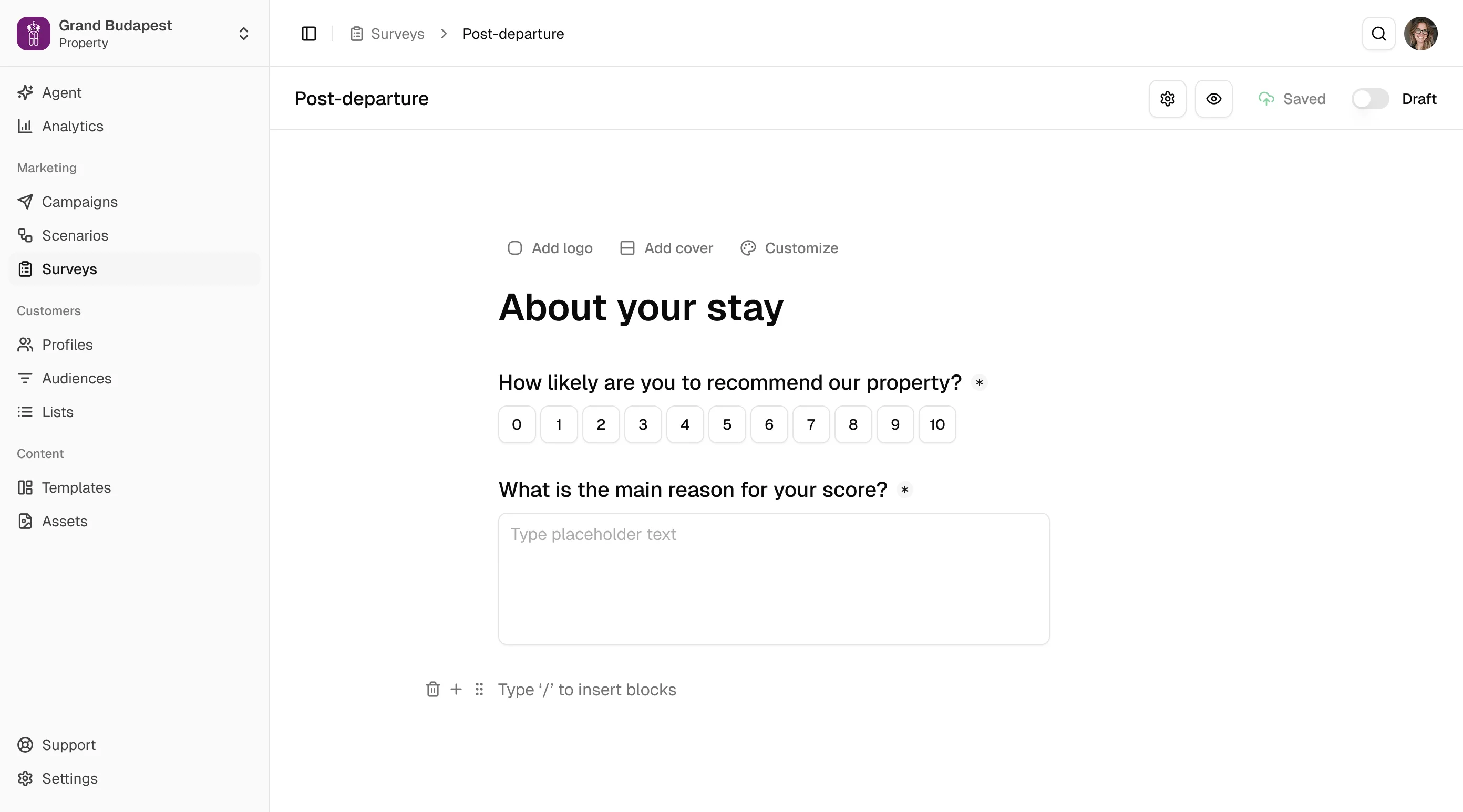 Surveys product view